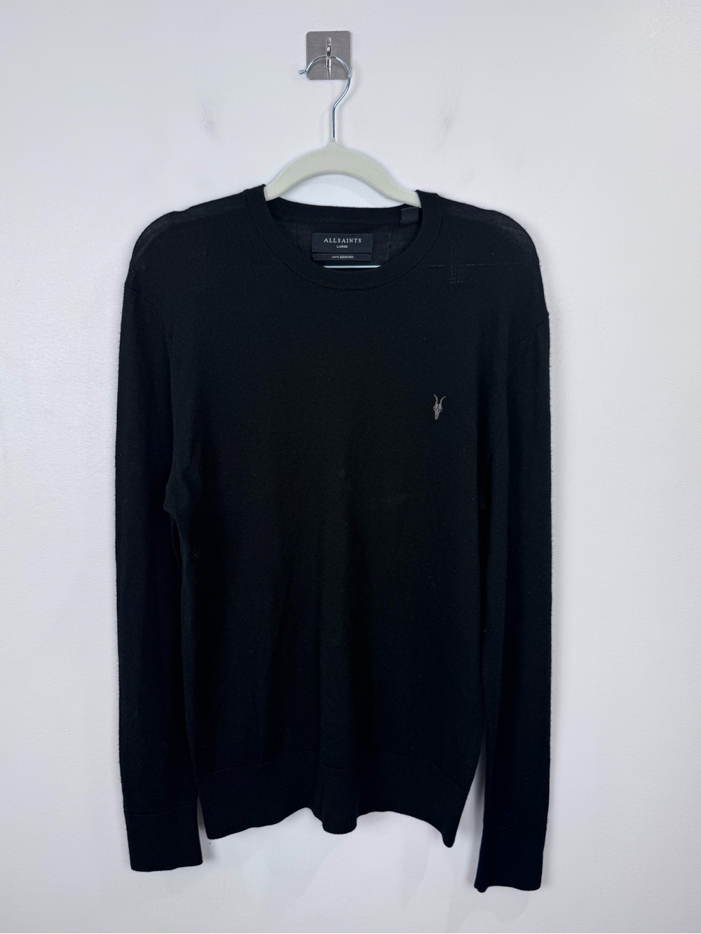 All Saints Men Mode Merino Black Crew Sweater Size Large